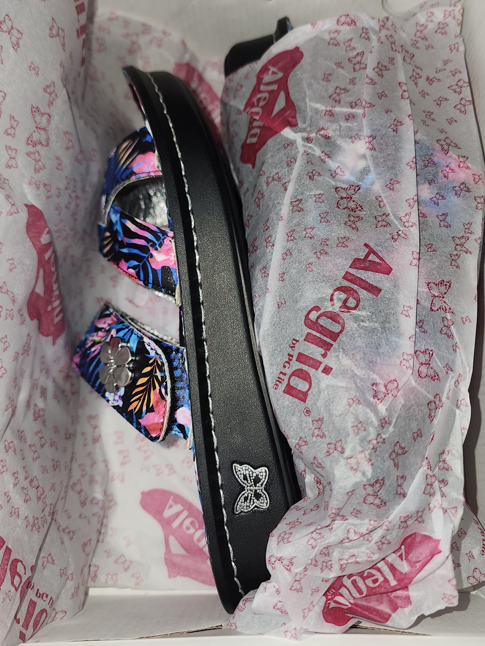 Alegria Tropical Floral Slide Sandals in Black, Pink, Blue Size 7 Comfort - Picture 8 of 12